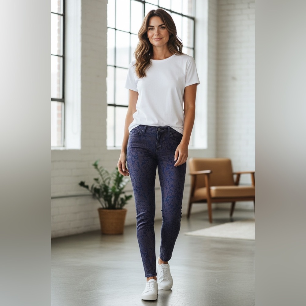 J Brand Navy Floral Jacquard Skinny Jeans